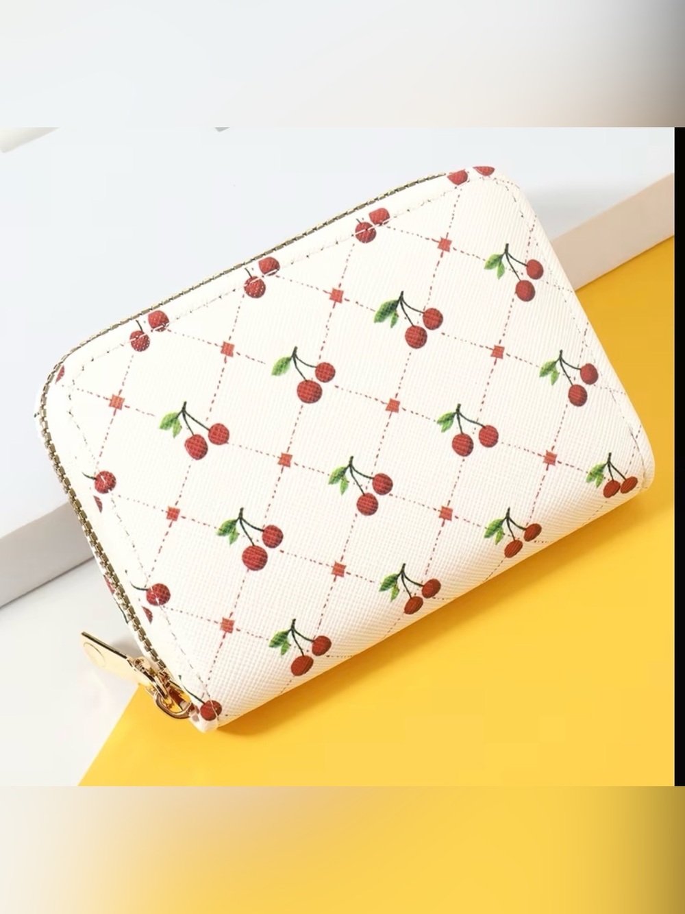 Cherry-Print Zip Wallet - White/Red